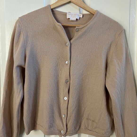 Nina Ricci Cardigan Sweater Beige Button Down Wool/Knit SZM Old Money Italy - Picture 3 of 9